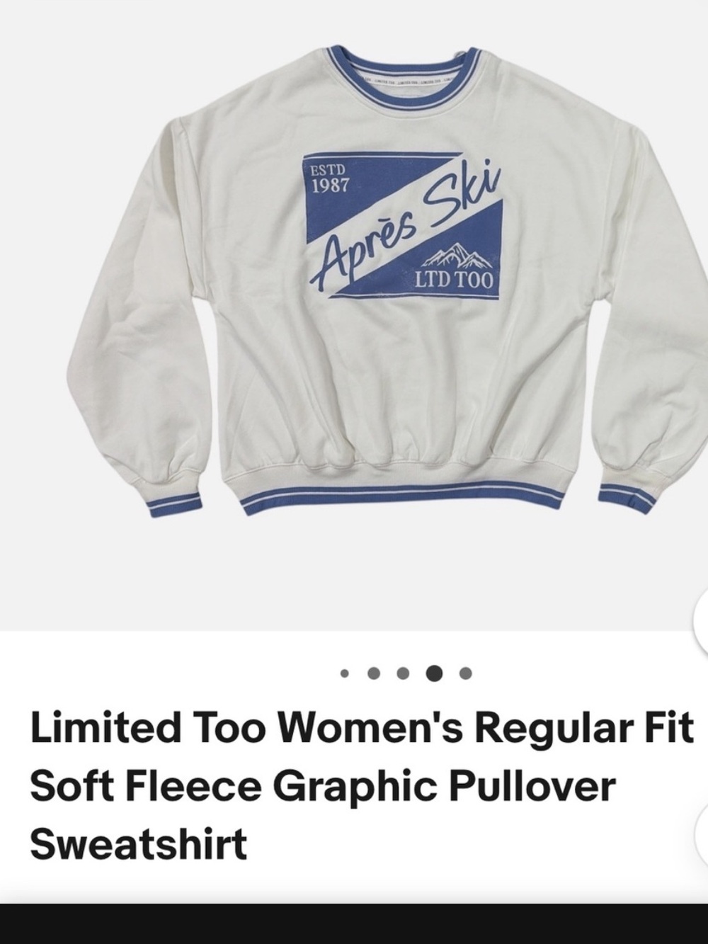 Limited Too Cream and Blue Apres Ski Graphic Pullover Sweatshirt